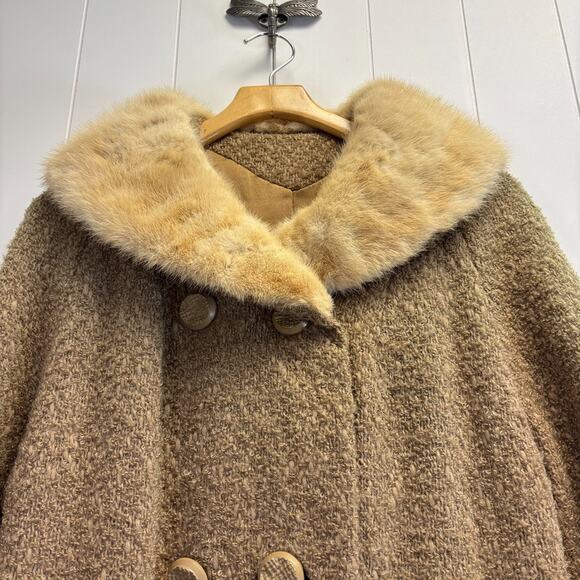 Vintage Hockanum Serena Retro Glam Fur Neck Coat Size L Classic Old Hollywood - Picture 7 of 10